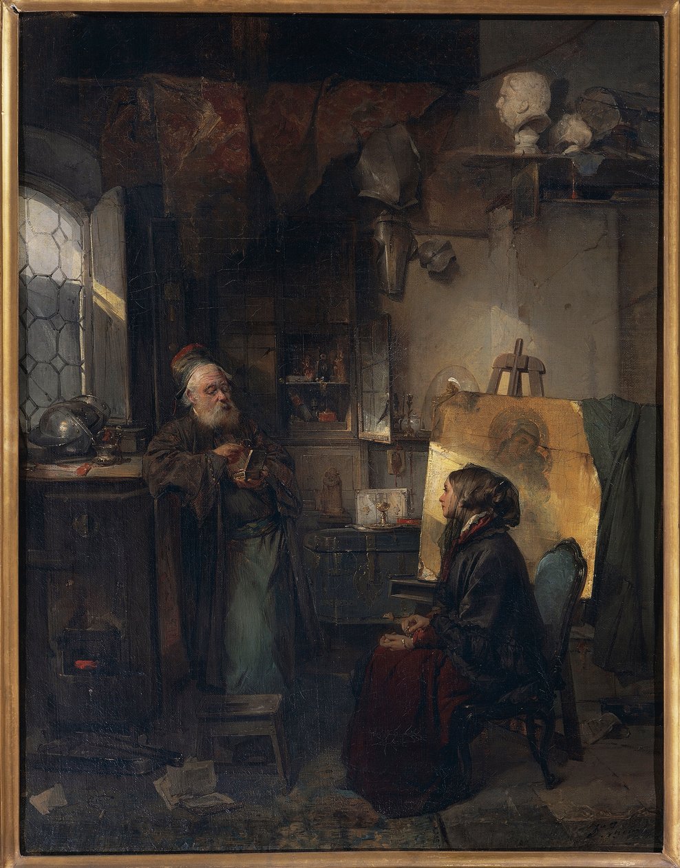 The Aged Moneylender undersøker de siste smykkene til Lady Fallen on Hard Times, av Domenico Induno av Domenico Induno