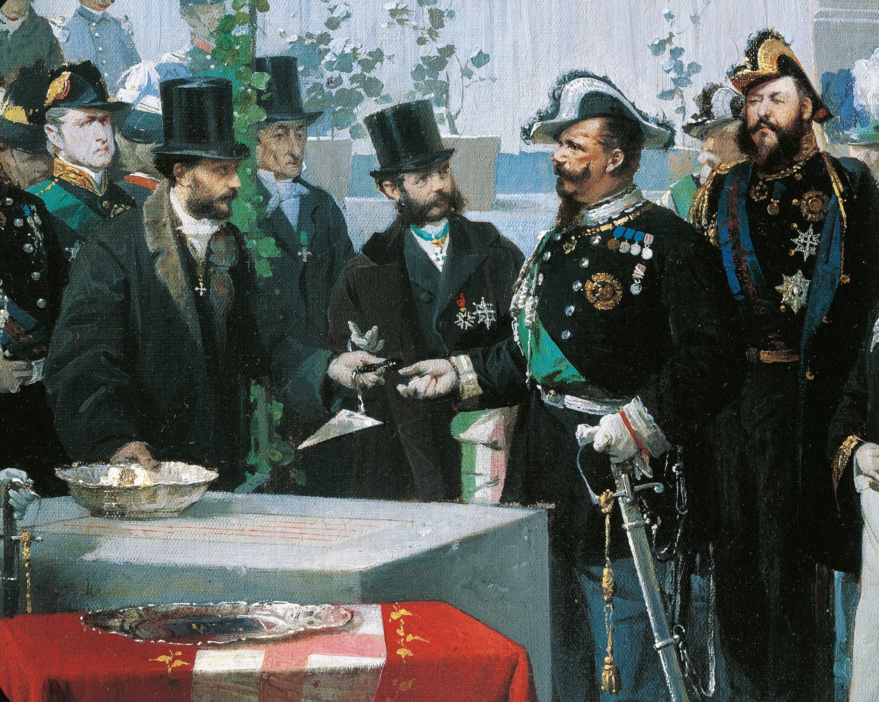 Nedleggingen av hjørnesteinen til Galleria Vittorio Emanuele i Milano, av Domenico Induno, detalj, olje på lerret av Domenico Induno