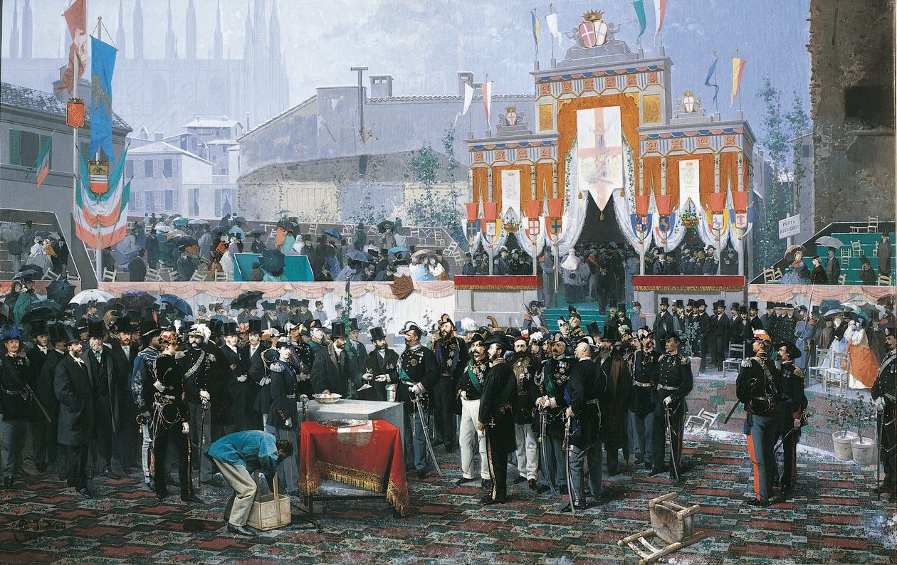 Nedleggingen av hjørnesteinen til Galleria Vittorio Emanuele i Milano, av Domenico Induno av Domenico Induno