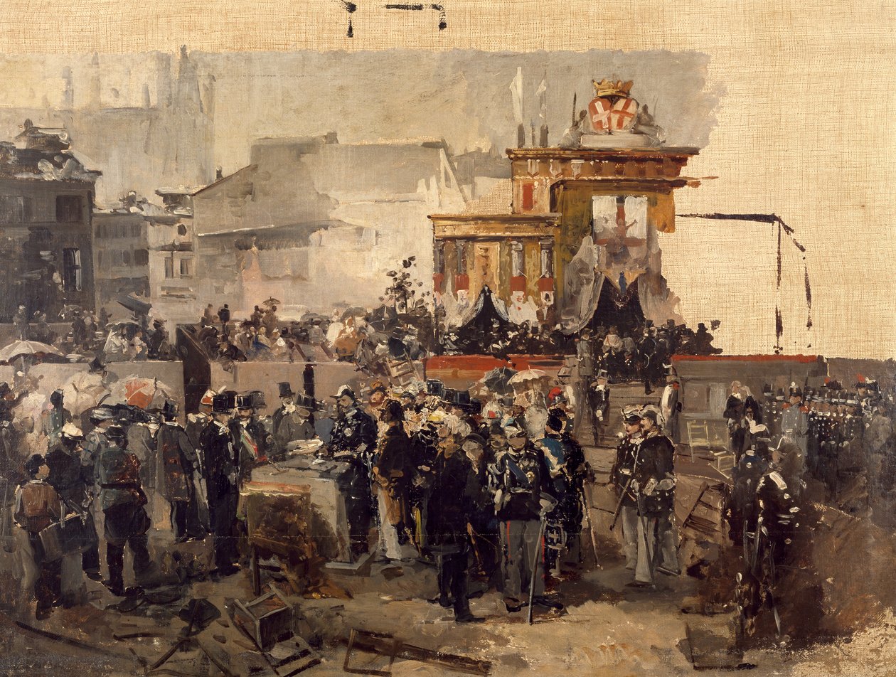 Nedleggingen av hjørnesteinen til Galleria Victor Emmanuel II i Milano, 7. mars av Domenico Induno