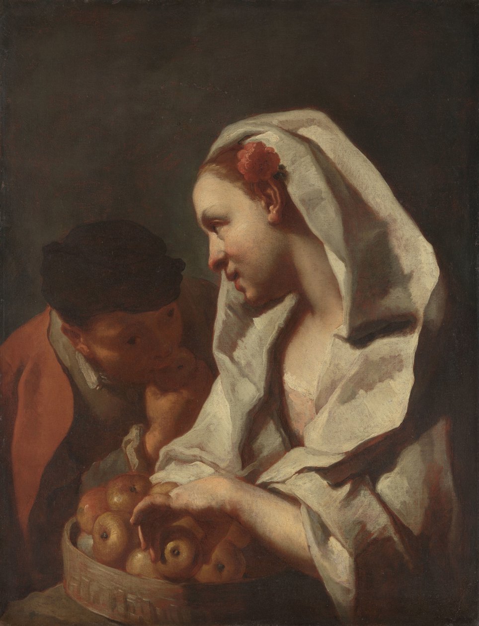 Jente som selger frukt av Domenico Maggiotto (attributed to)