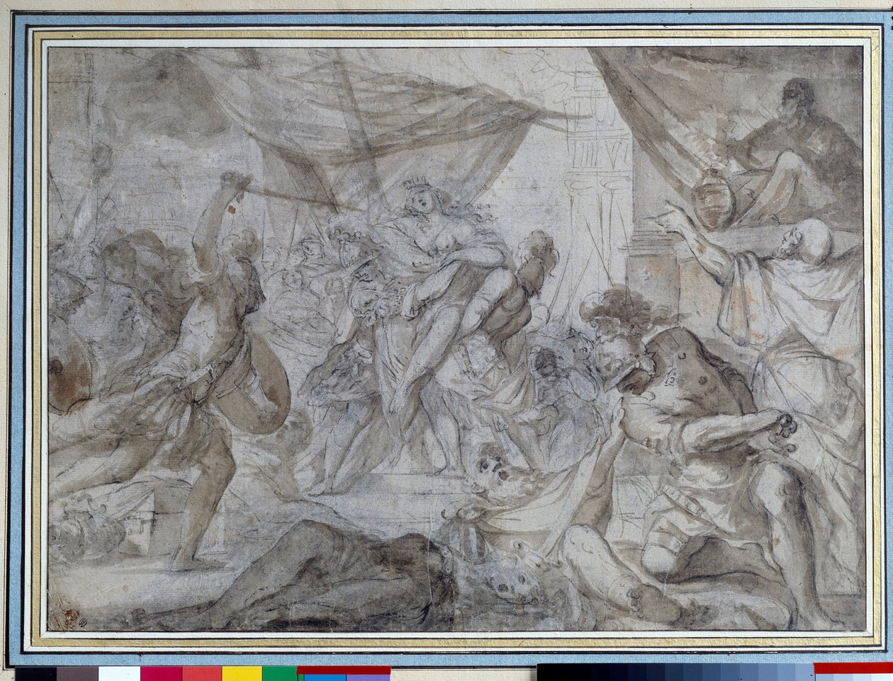 Soldater bortførte en dronning og bar henne i et skip Tegning av Domenico Canuti (1620-1684) Paris fra 1600-tallet. Museet Louvre av Domenico Maria Canuti