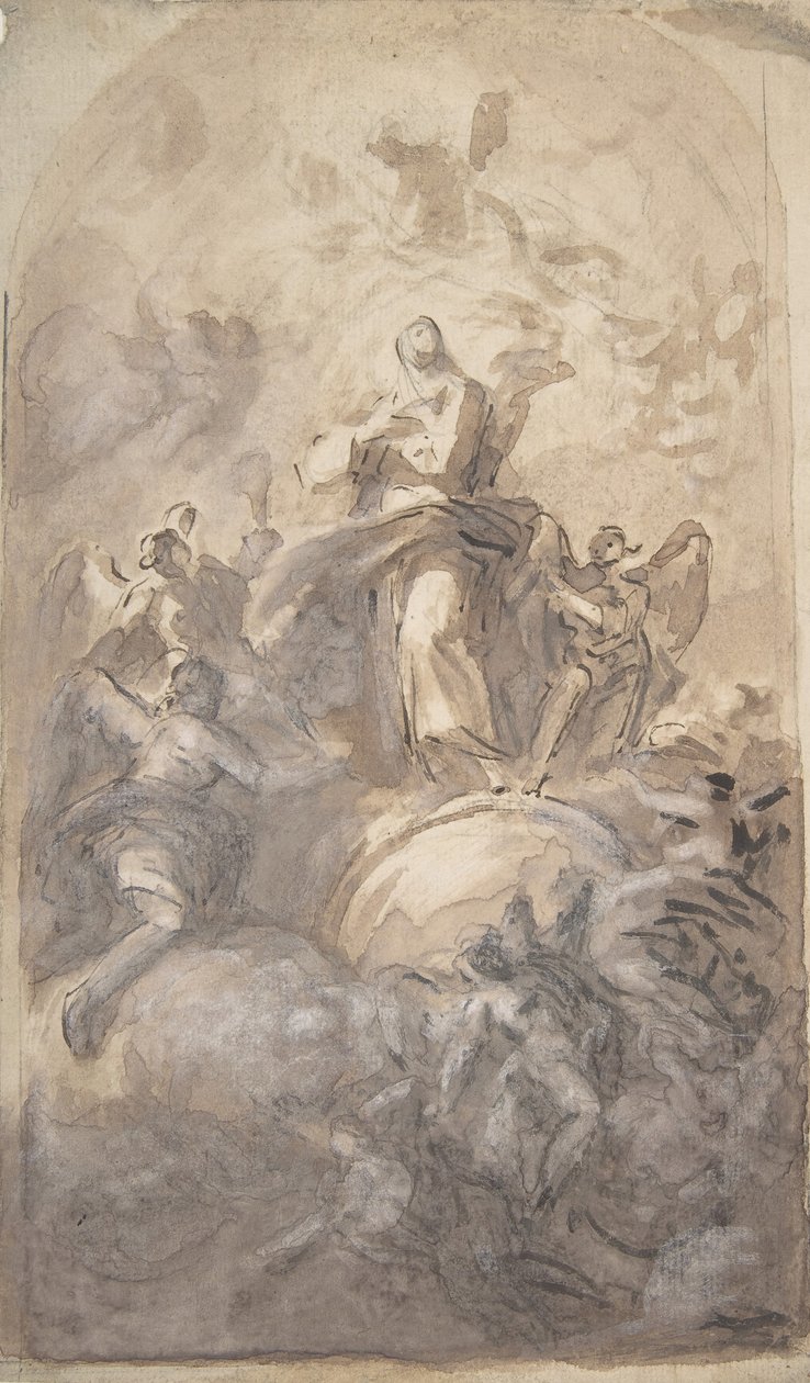 The Virgin Immaculate in Glory recto, Skisse av en del av et ben og en hånd verso, 1723-1806. av Domenico Mondo