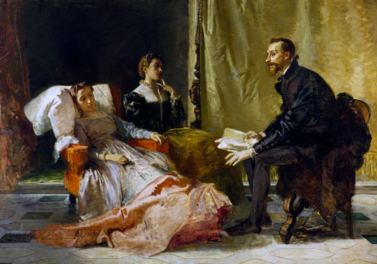 Torquato Tasso (1544-1595) leser Jerusalem levert til Eleonora d'Este av Domenico Morelli