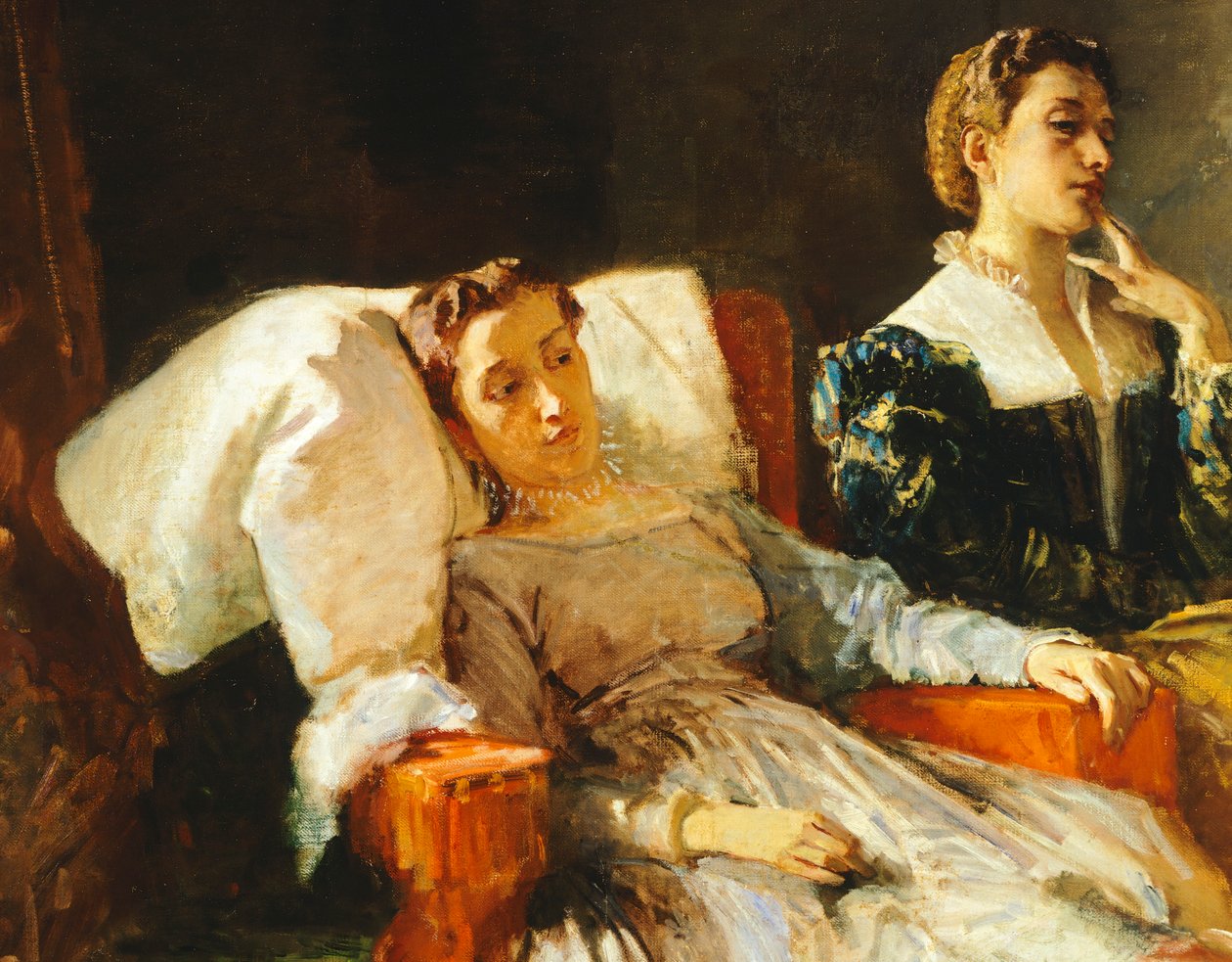 Torquato Tasso leser Liberated Jerusalem til Eleonora d'Este, detalj av Domenico Morelli