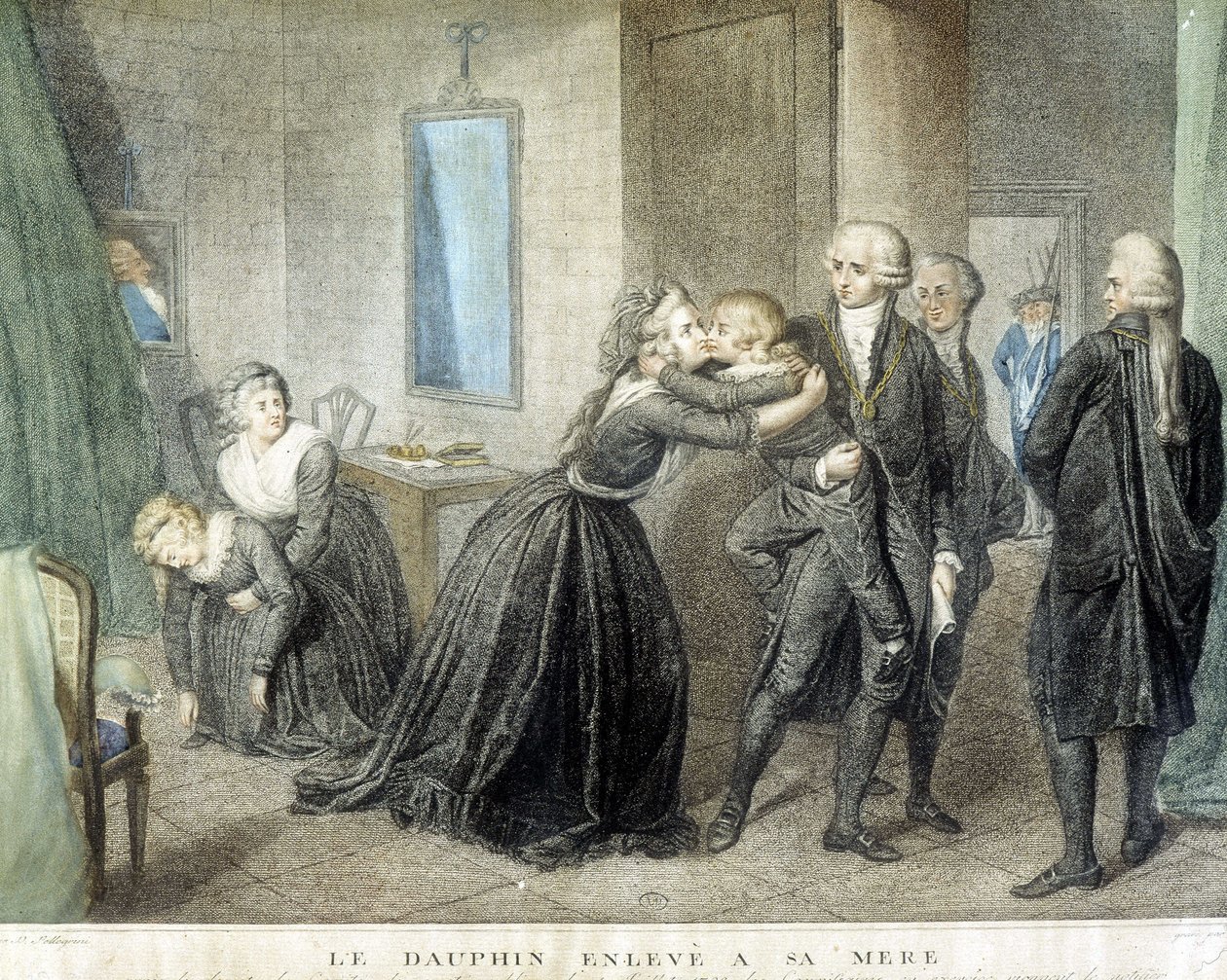 Louis-delfinen kidnappet fra sin mor Marie Antoinette (i deres tempelfengsel), 1. juli av Domenico Pellegrini
