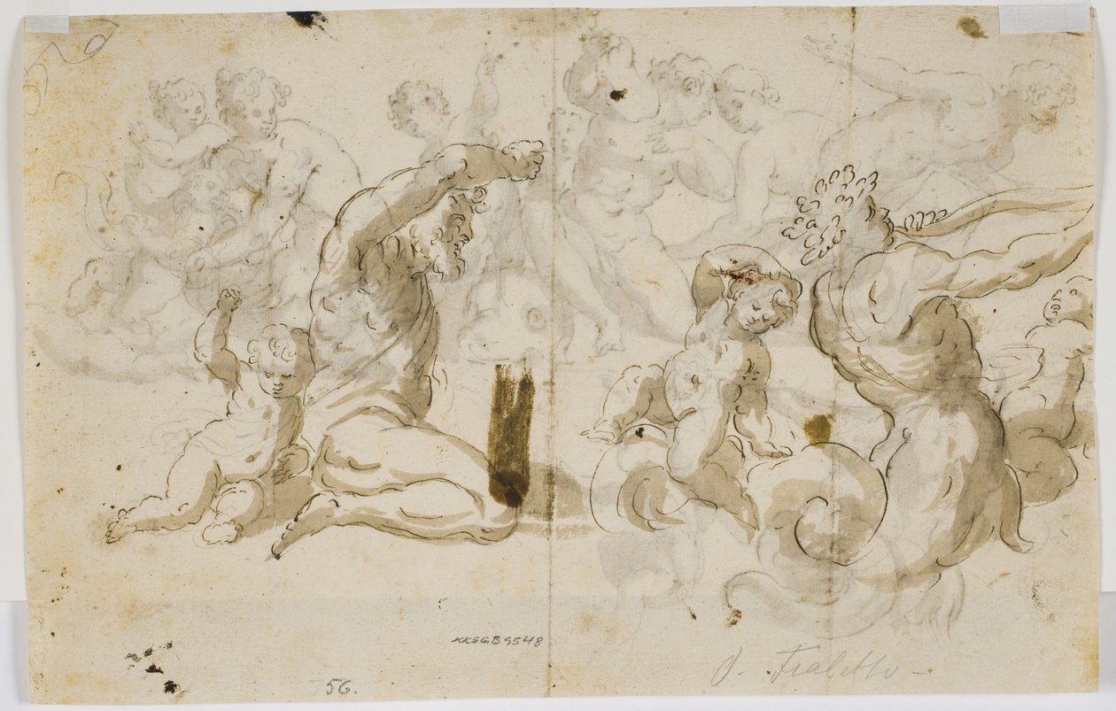 En elvegud og to putti av Domenico Piola
