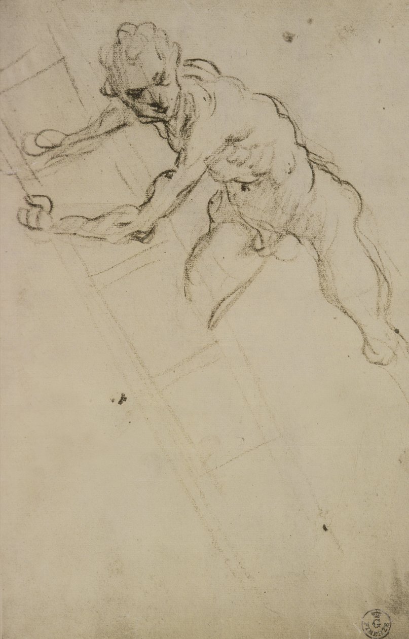 Studie av en figur for korsfestelsen (kull på papir) av Domenico Robusti Tintoretto