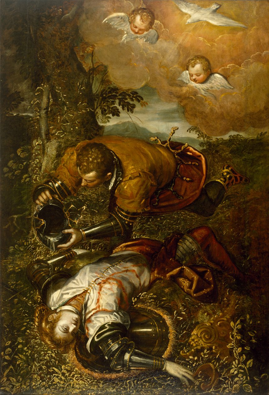 Tancred Baptizing Clorinda, ca. 1586-1600 (olje på lerret) av Domenico Robusti Tintoretto