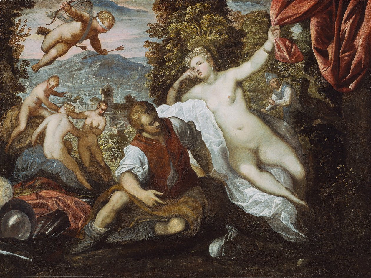 Venus og Mars med Amor og de tre nådene i et landskap av Domenico Robusti Tintoretto