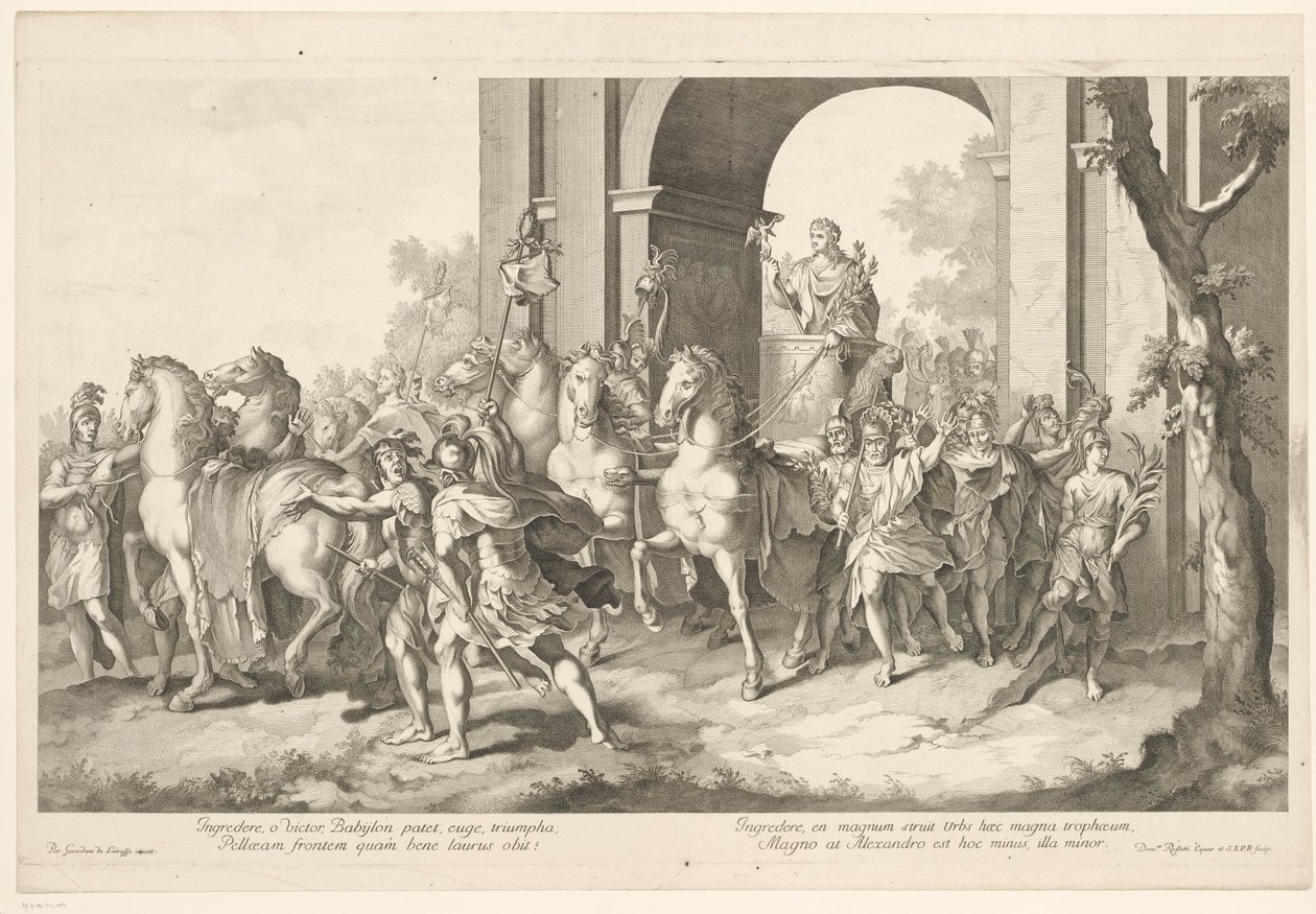 Militær prosesjon med Alexander den store på triumfvogn Triumf av Alexander den store i Babylon (serietittel) av Domenico Rossetti