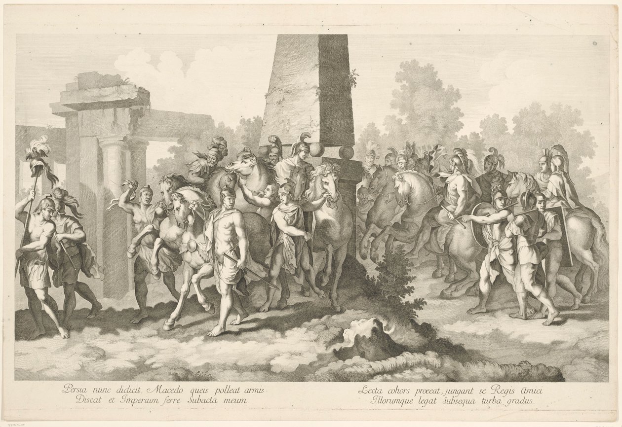 Soldater ved obelisk Triumf av Alexander den store i Babylon (serietittel) av Domenico Rossetti