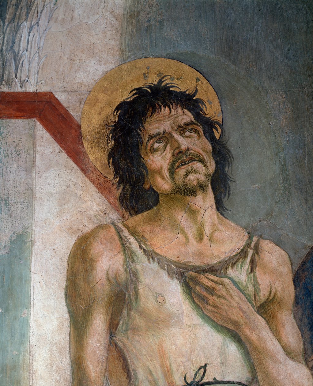 St. Johannes døperen og St. Frans av Assisi: Detalj av døperen Johannes - Fresco av Domenico Veneziano