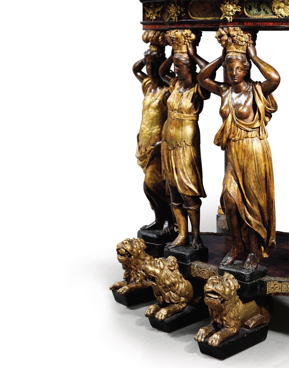 Louis XIV skap på stativ (forgylt bronse, pietra dura, skilpaddeskall, ask, ebonisert og pakkeforgylt) (se også 1766355-7) av Domenico and Gobelins workshop (attr. to) Cucci