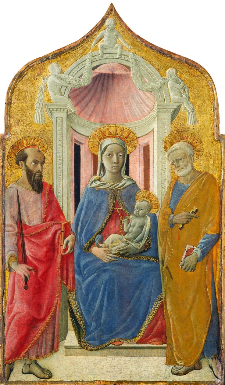 Madonna og barn tronet med Saint Peter og Saint Paul av Domenico di Bartolo