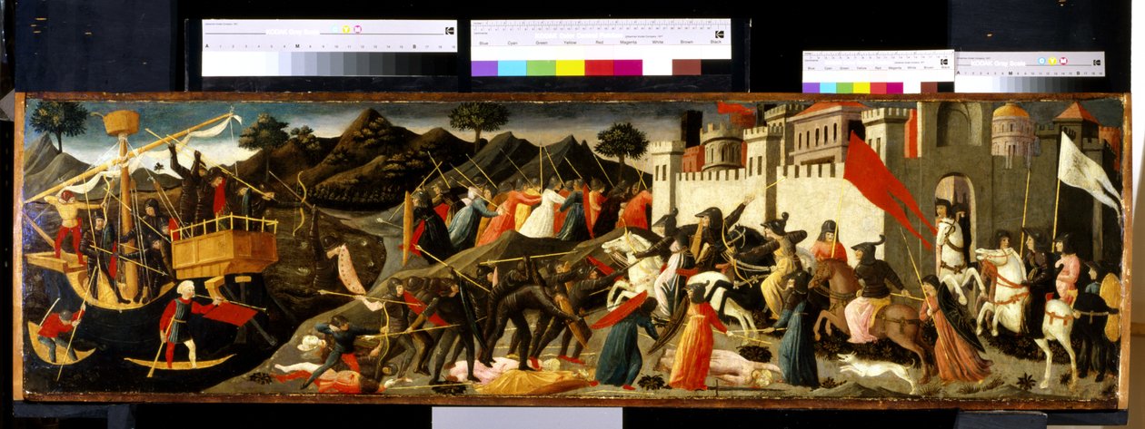 Battle of Camilla And Aeneas (tempera på tre) av Domenico di Michelino