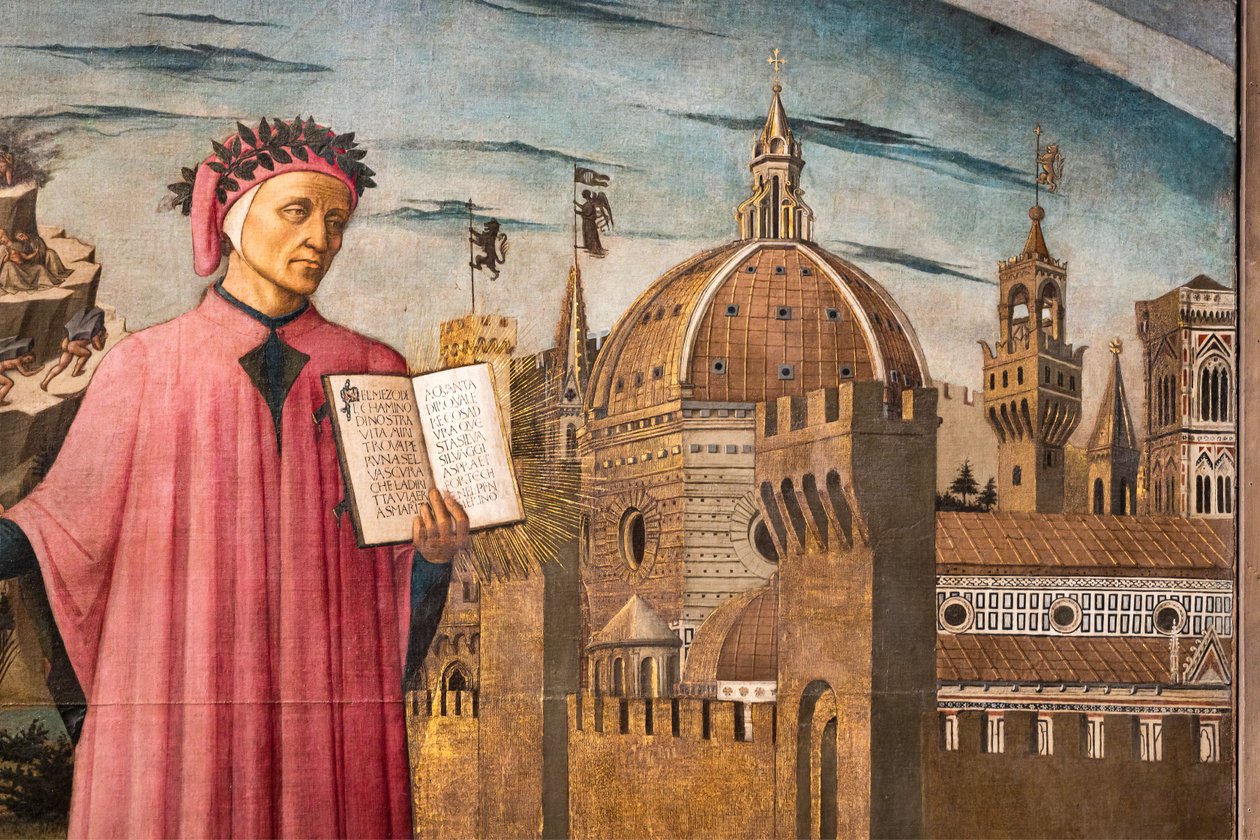 Dante Alighieris guddommelige komedie, detalj av Domenico di Michelino