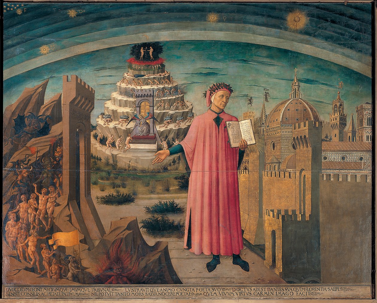 Dante og diktet hans "Den guddommelige komedie" av Domenico di Michelino
