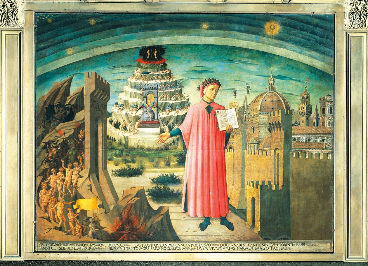 Dante og diktet hans "Den guddommelige komedie" av Domenico di Michelino
