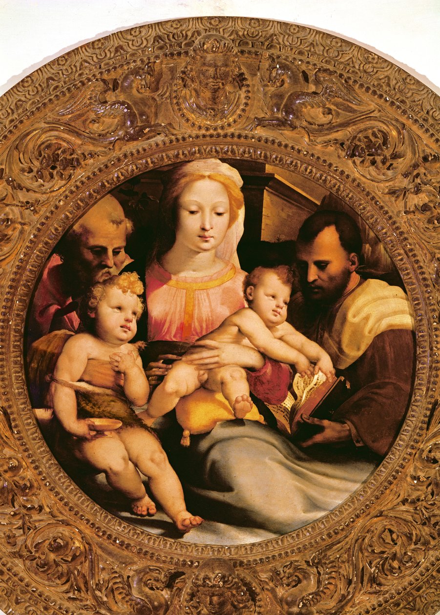 Detalj av den hellige familie og døperen Johannes (detalj av 348817) av Domenico di Pace Beccafumi  