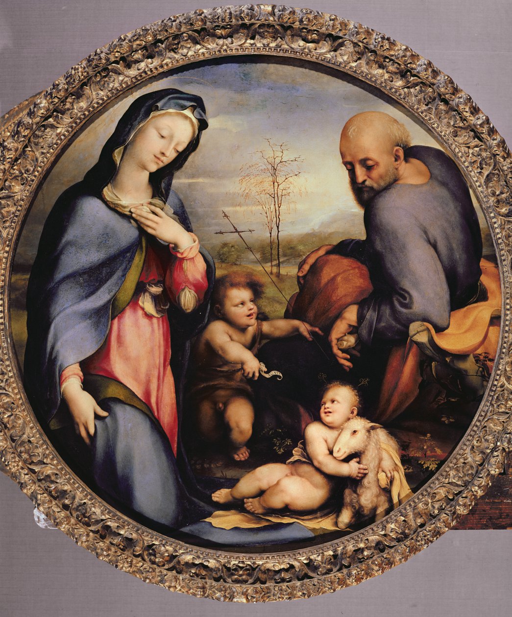 Den hellige familie med spedbarnet døperen Johannes, ca. 1515 av Domenico di Pace Beccafumi  