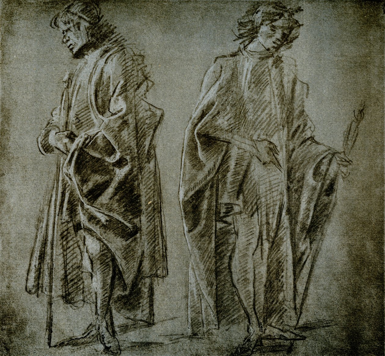 Draperistudier for to mannsfigurer av Domenico school of Ghirlandaio