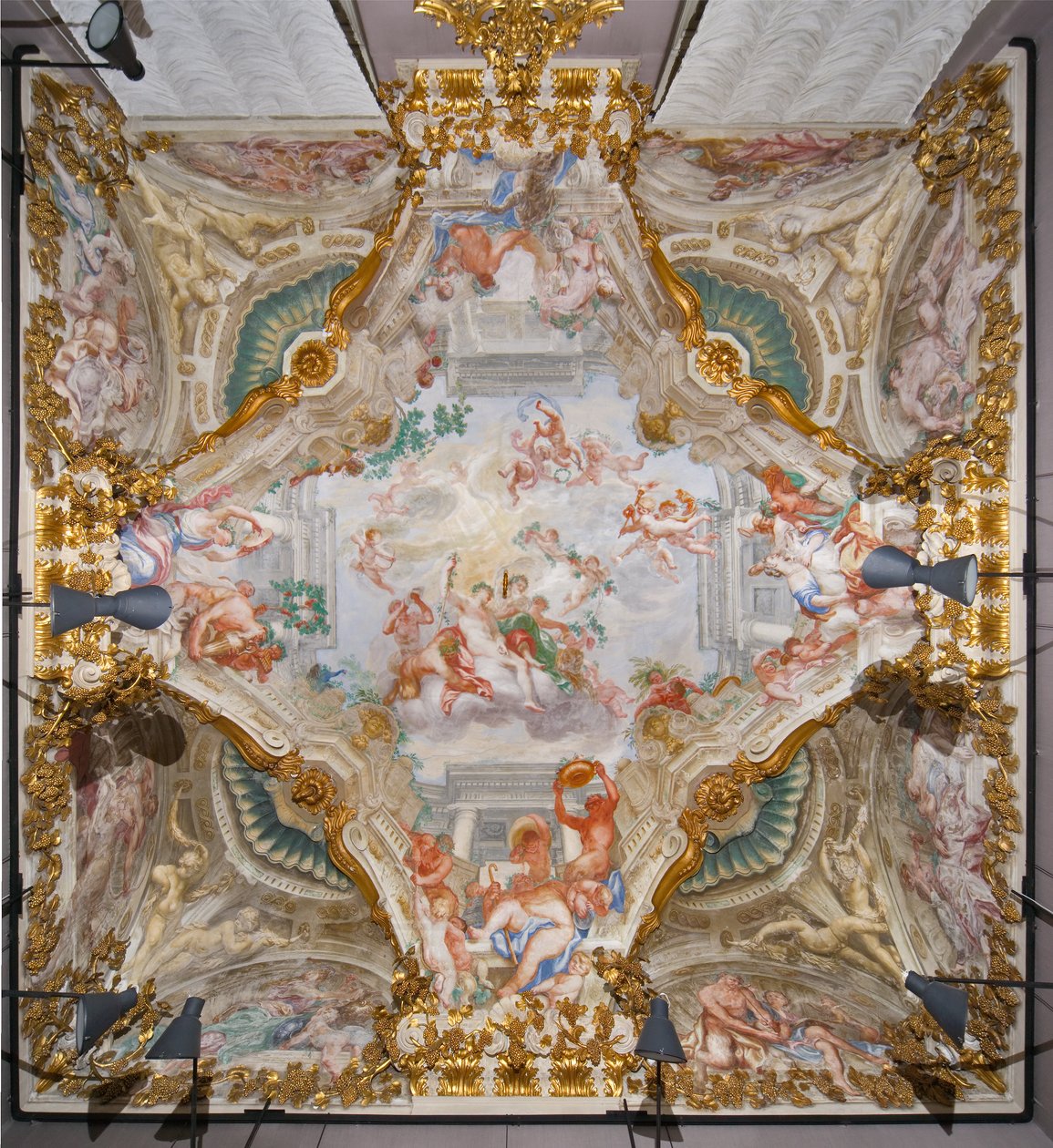 Tak med allegorien om høsten, Bacchus, Hall of Autumn av Domenico the Elder Piola