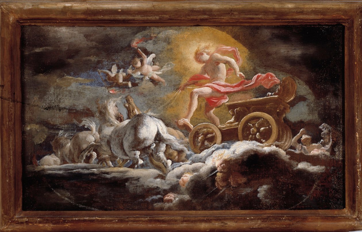 Solens vogn Maleri av Domenico Piola (1627-1703) Dim 58x78 cm Genes, Musei di Strada Nuova (tidligere Palazzo Bianco) av Domenico the Elder Piola