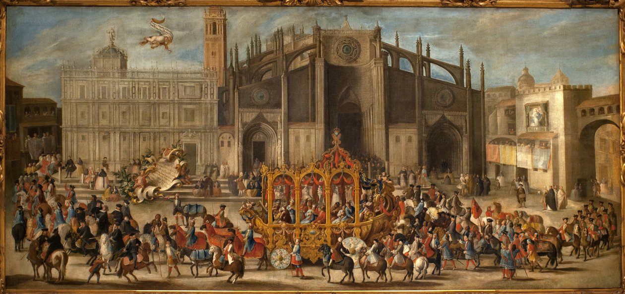 Transport av proklamasjonen av masken. Maleri av Domingo Martinez (1688-1749), olje på lerret av Domingo Martinez