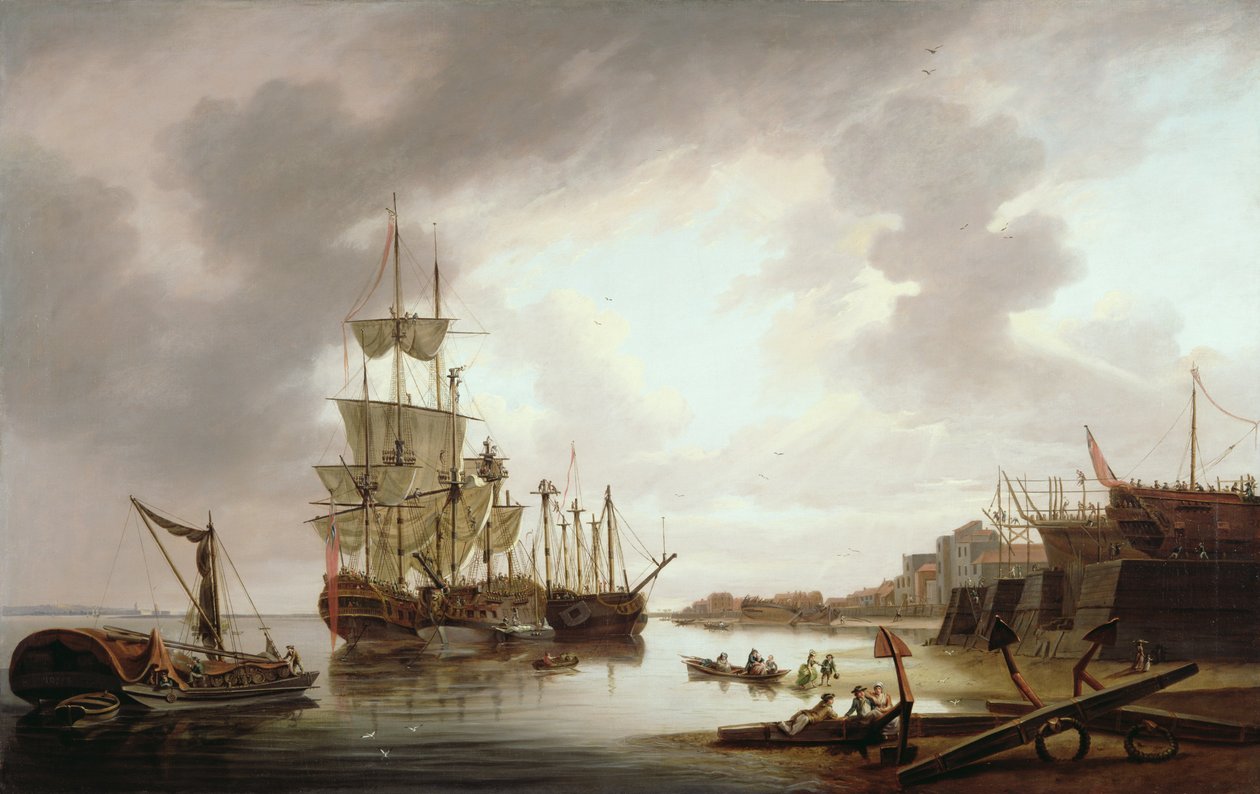 Britiske krigsmenn ved anker i Blackwall Reach, 1792 av Dominic Serres