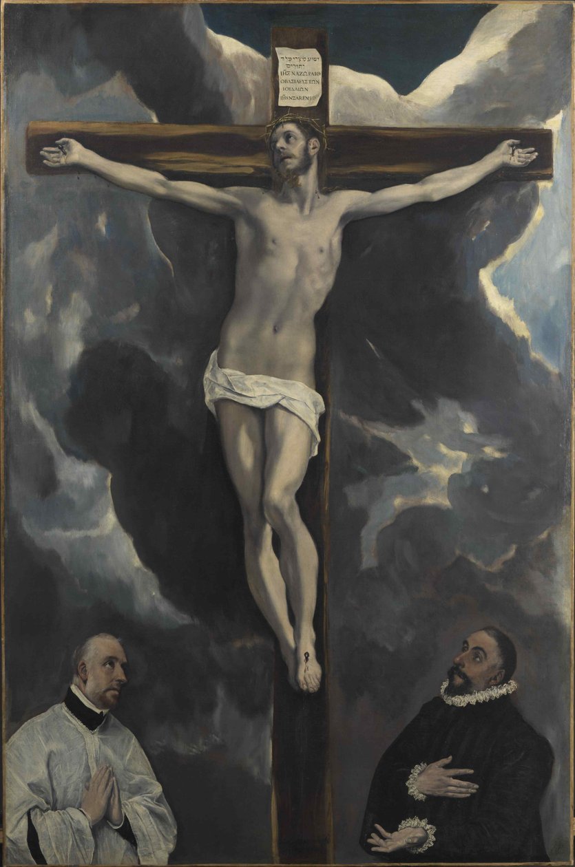 Kristus på korset tilbedt av to givere, slutten av 1500-tallet. av Dominico El Greco