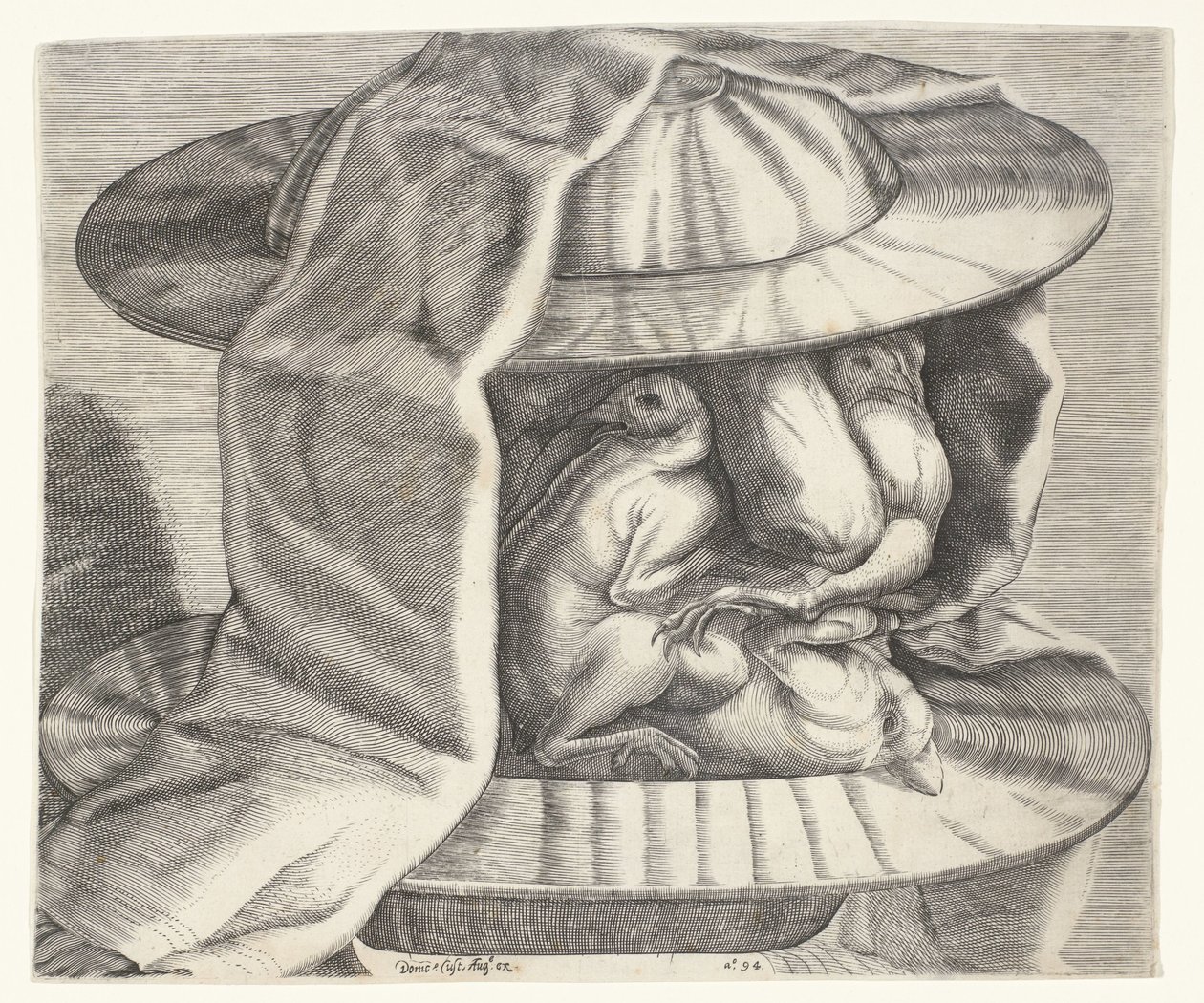 Et groteskt hode med en hjelm i stil med Arcimboldo Et grotesk hode med hjelm i stil med Arcimboldo av Dominicus Custos