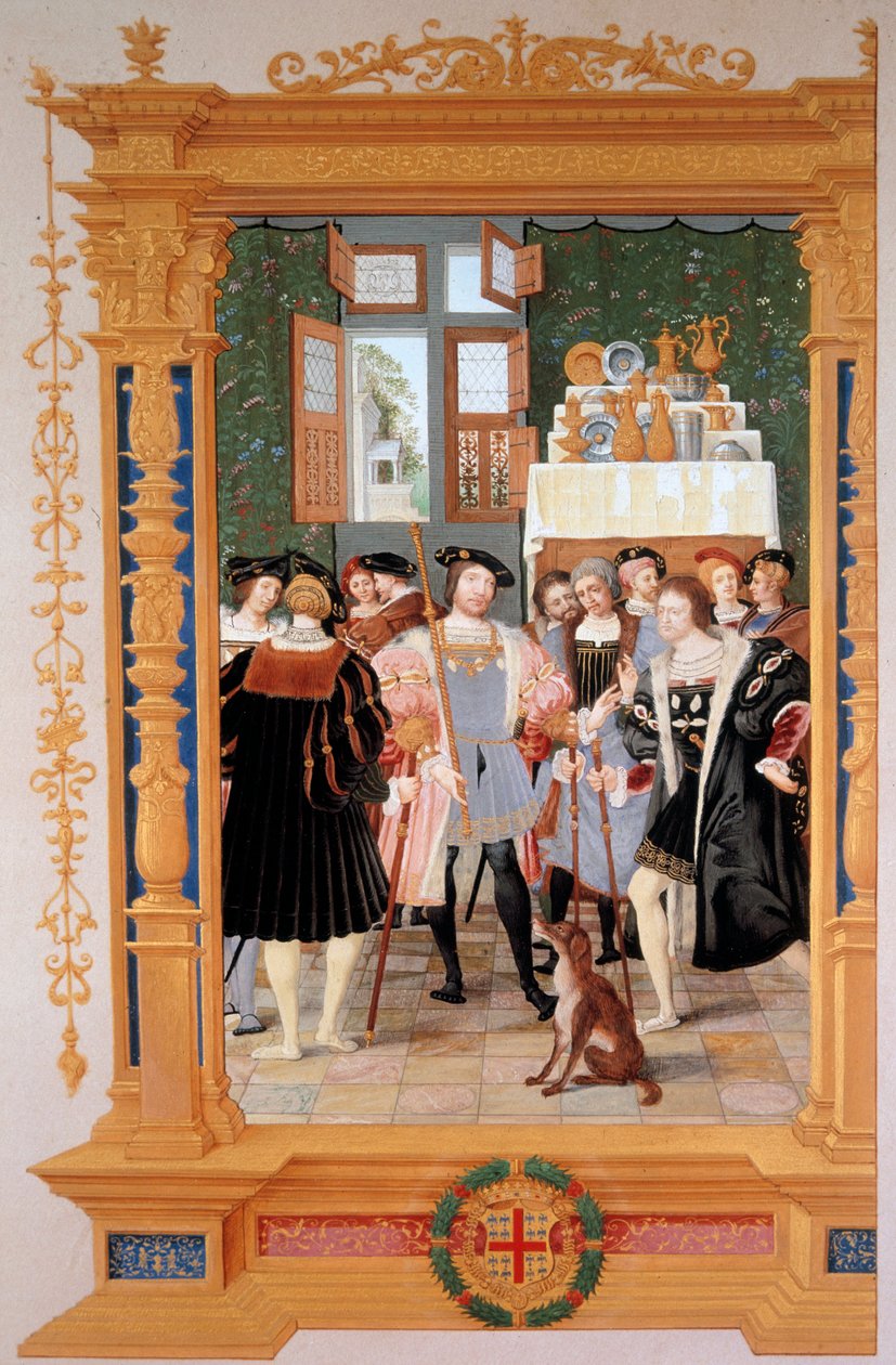 Etienne Leblanc (1490-1565) presenterer for Anne de Montmorency (1493-1567) sin oversettelse av talen til Ciceron (1531) - Kopi av frontispicen bevart i St. Petersburg (Russland), gouache av Dominique Henri Guifard (1838-1913) , sent på 1800-tallet - C av Dominique Henri Guifard