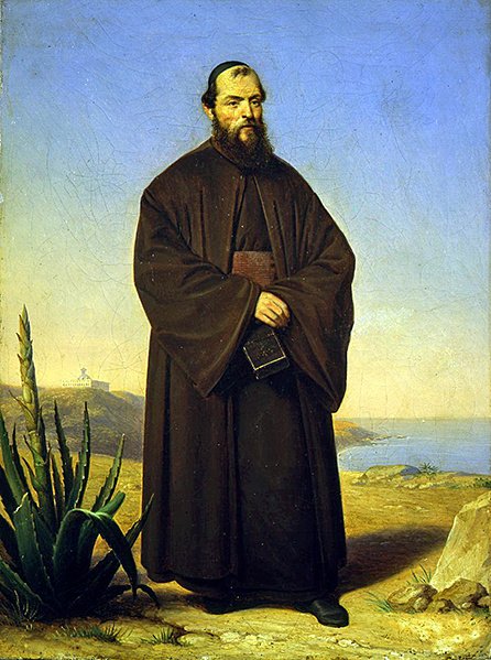 En munk fra Mt Carmel bærer et album (olje på lerret) av Dominique Louis Papety