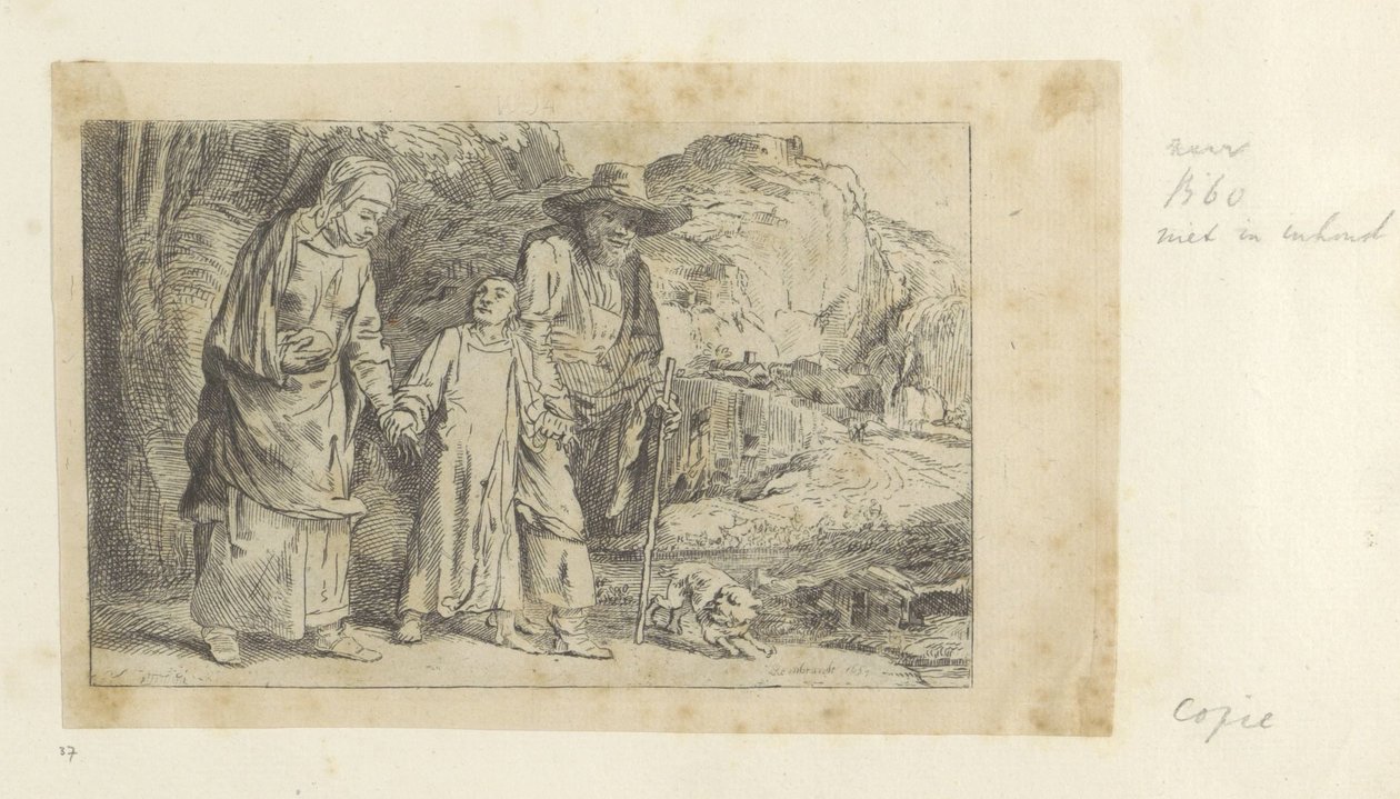 Kristus vender tilbake fra tempelet med Joseph og Mary Recueil de quatre-vingt-cinq estampes originales (serietittel) av Dominique Vivant Denon (baron) (attributed to)