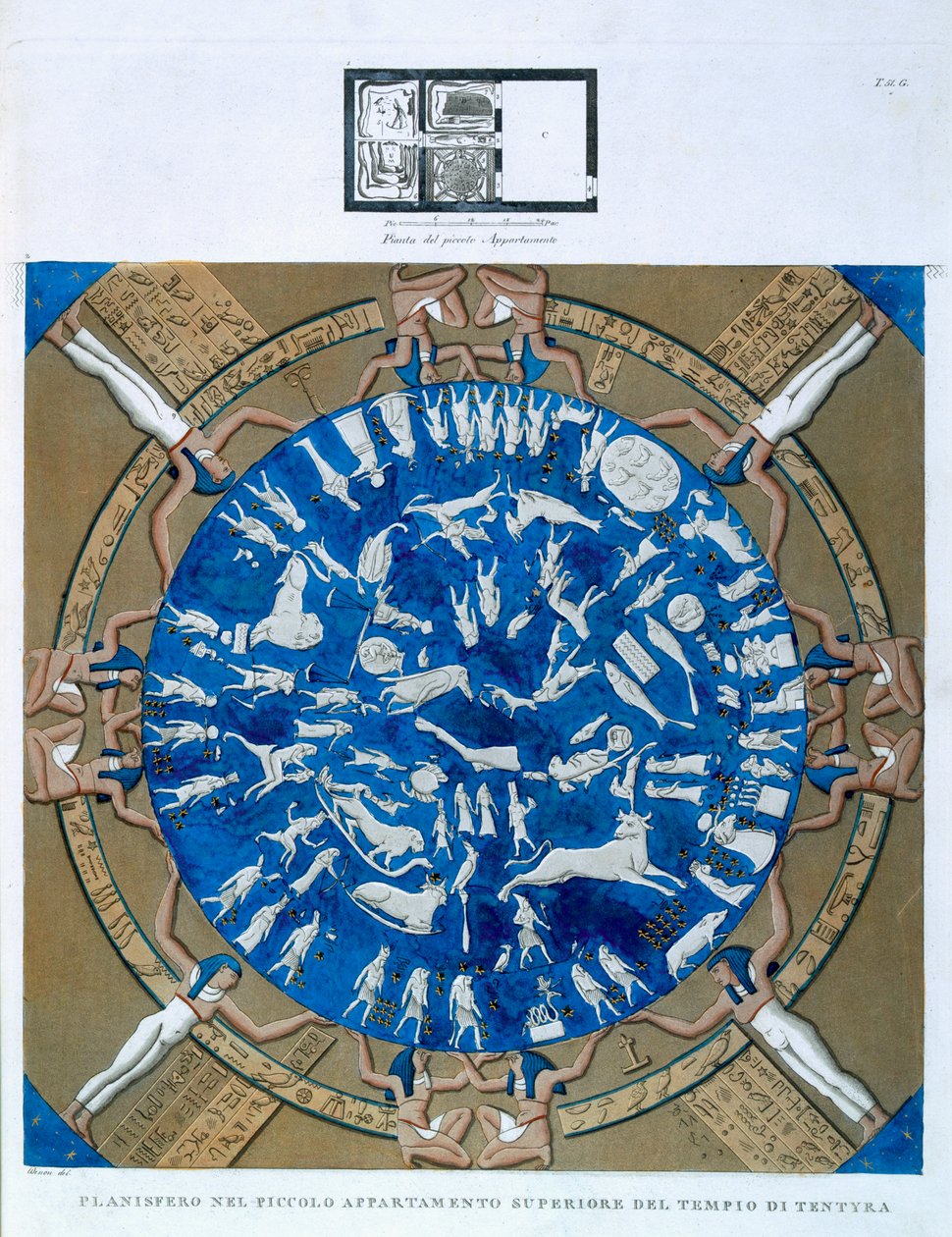 Astrologisk planisfære av dyrekretsen til Dendera, fra taket i kapellet ved Hathor-tempelet, Dendera, Egypt ca. 1802 av Dominique Vivant Denon