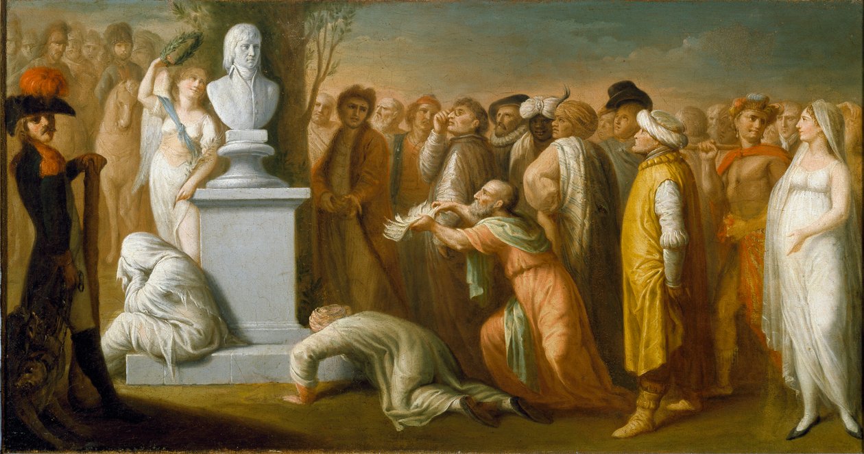 Kampanje (ekspedisjon) av Egypt (1798-1801): "" Napoleon Bonapartes (1765-1821) returnering fra Egypt i oktober 1799""" allegorisk representasjon av general Napoleon som seiret ved hjemkomsten fra Egypt, symbolisert ved hans byste av marmor , som er kronet av Dominique Vivant Denon