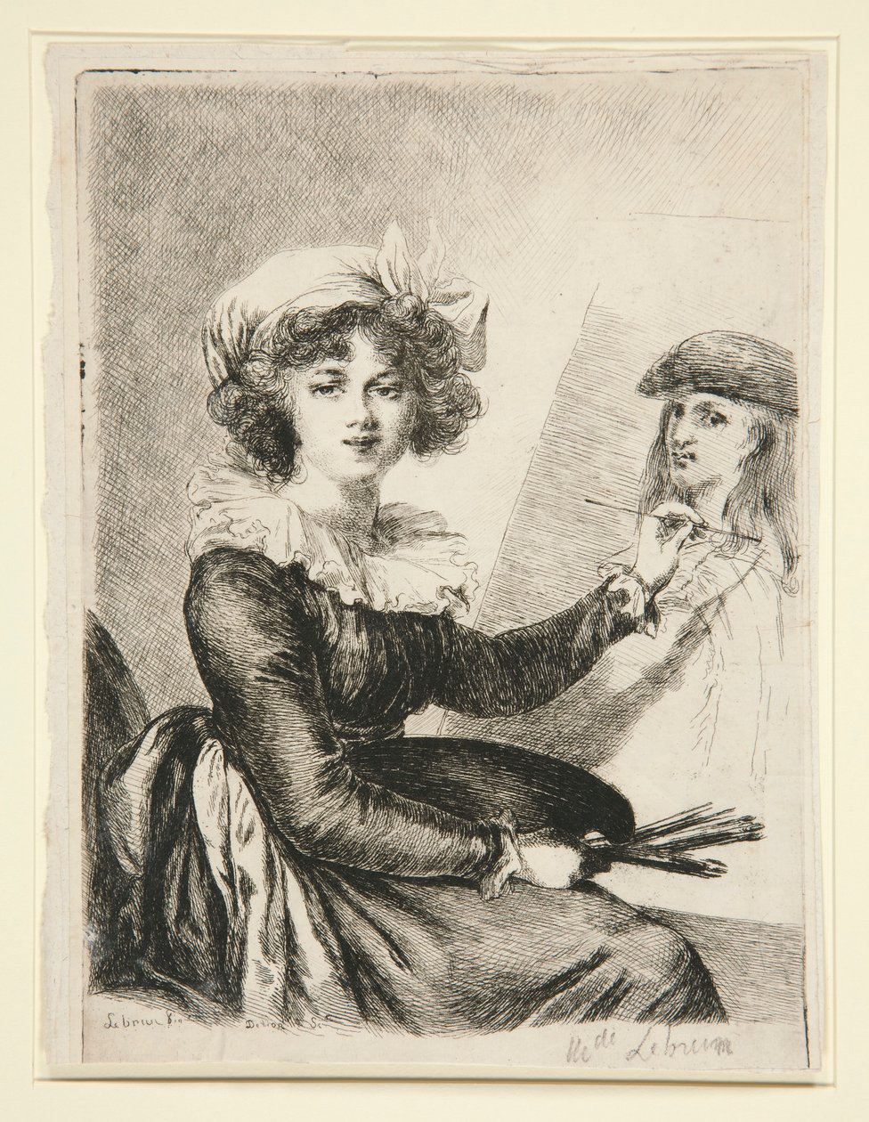 Louise-Elisabeth Vig?e-Lebrun, (Mlle Lebrun) etter, og i revers til, selvportrettet av 1790 i Uffizzi av Dominique Vivant Denon