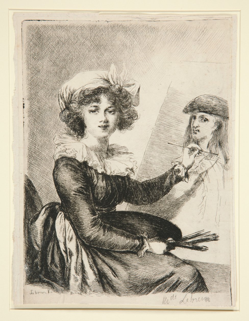 Louise-Elisabeth Vigée-Lebrun, (Mlle Lebrun), etter og speilvendt i forhold til selvportrettet fra 1790 i Uffizi av Dominique Vivant Denon