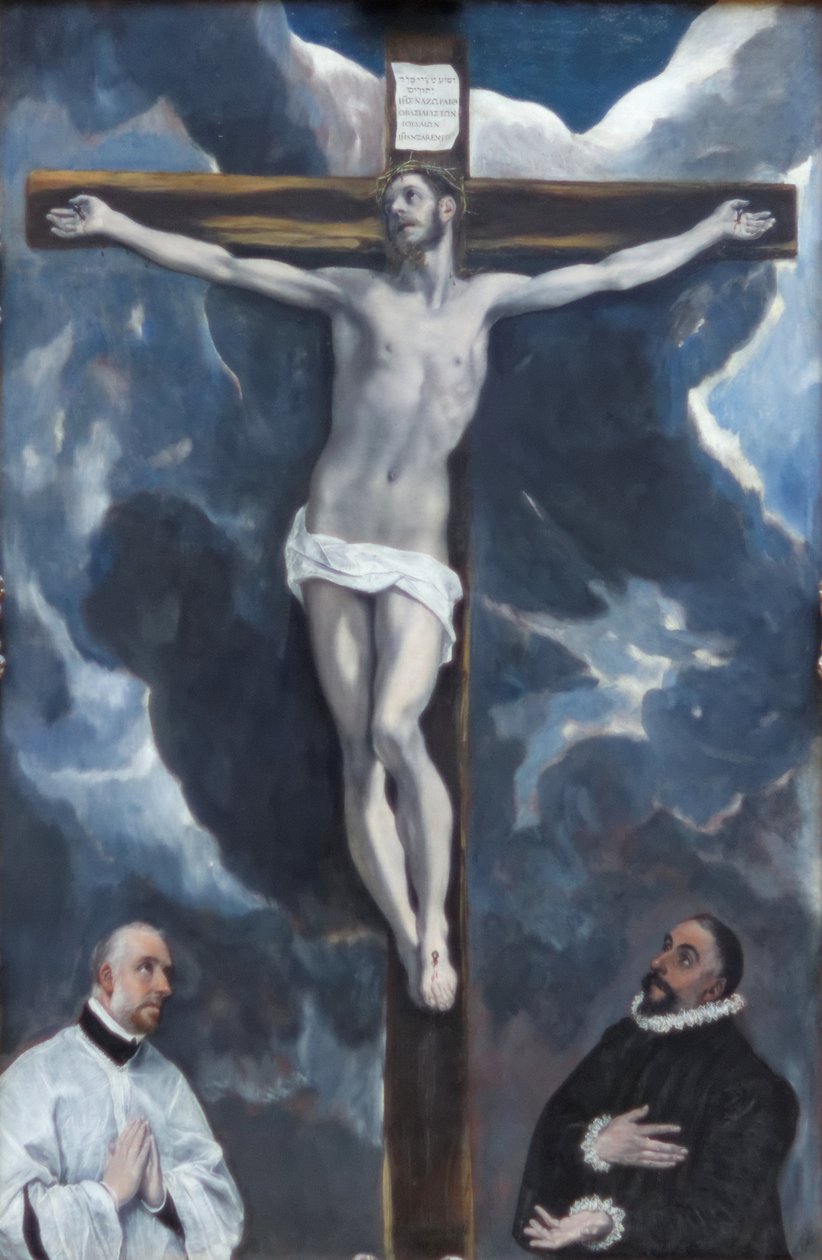 Kristus på korset tilbedt av to givere av El Greco