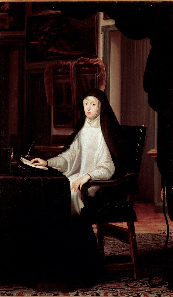 Portrett av dronning Mary Anne av Østerrikes enke (olje på lerret av Don Juan Carreno de Miranda