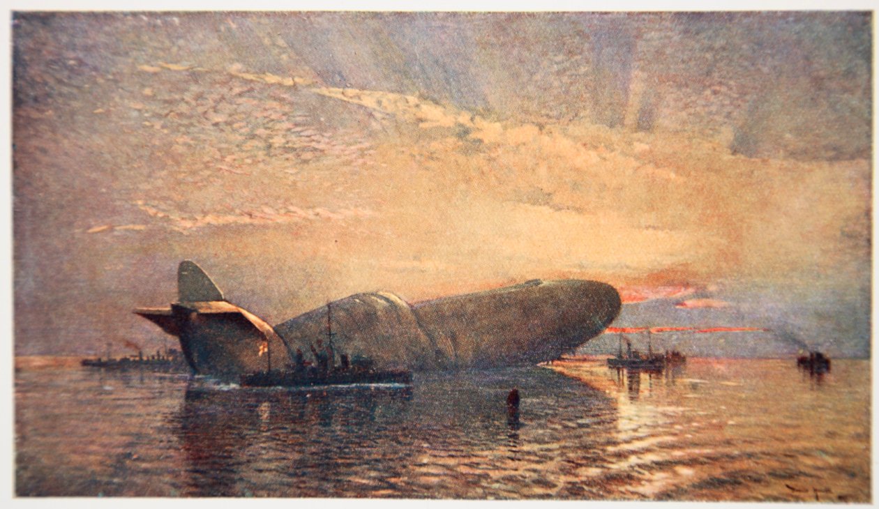 St. George and the Dragon: Zeppelin L15 in the Thames, april 1916, illustrasjon fra 
