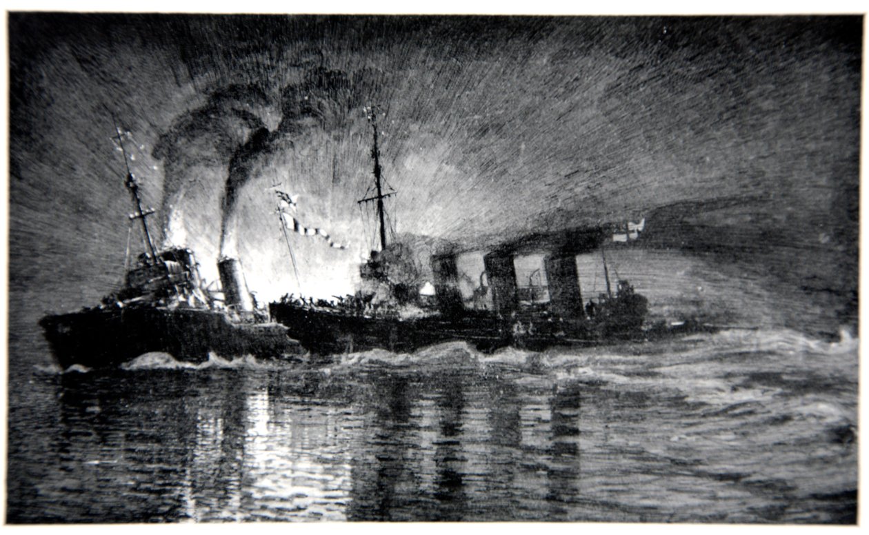 HMS Broke ramler den tyske ødeleggeren, illustrasjon fra 