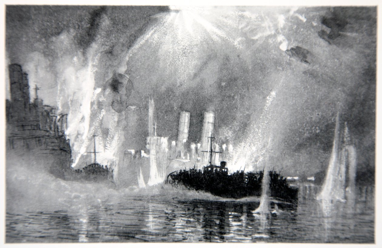 Motor lanserer redningsmannskaper fra Blockships ved Zeebrugge, illustrasjon fra 'The Naval Front' av Gordon S. Maxwell, 1920 av Donald Maxwell