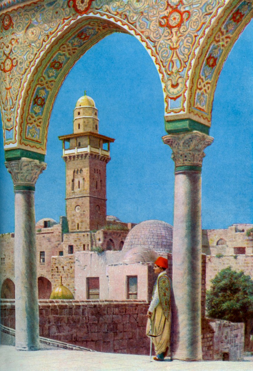 Islamsk minaret på Tempelhøyden, Jerusalem, Palestina, ca 1930-tallet av Donald McLeish
