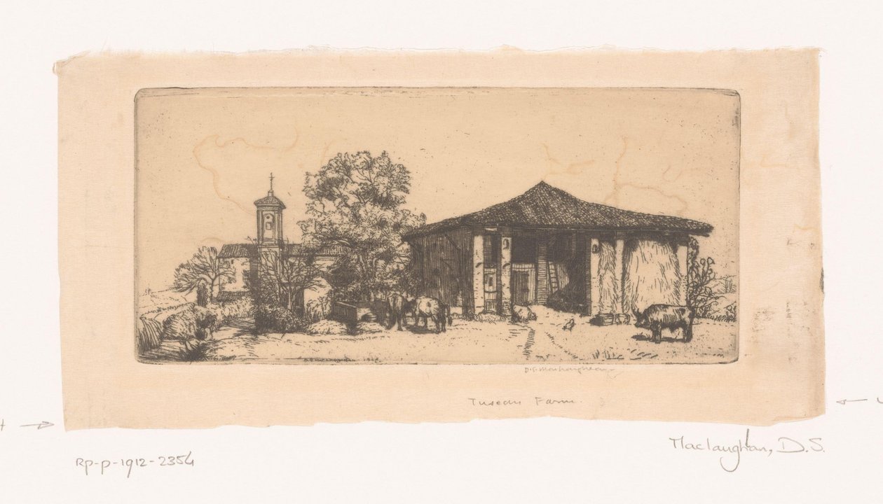 Toskansk gård En toskansk gård (tittel på objekt) av Donald Shaw MacLaughlan (signed by artist)