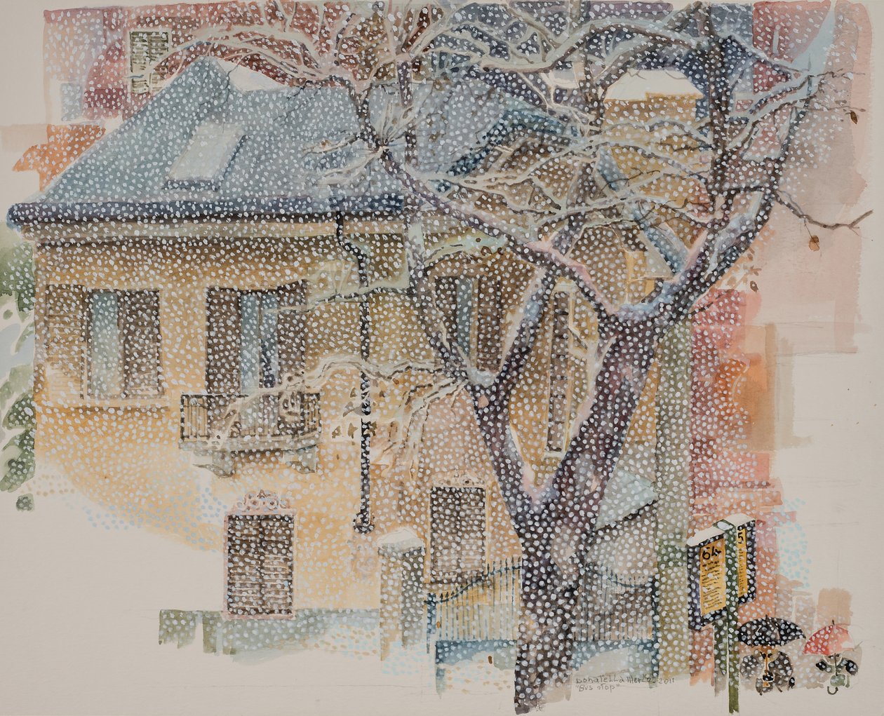 Busstopp, 2011 (akvarell på papir) av Donatella Merlo