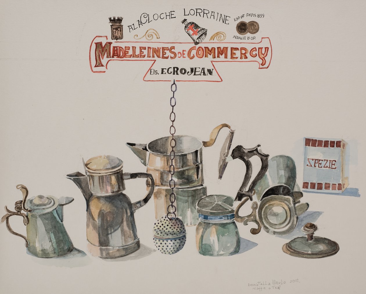 Kaffe eller te, 2012 (akvarell på papir) av Donatella Merlo