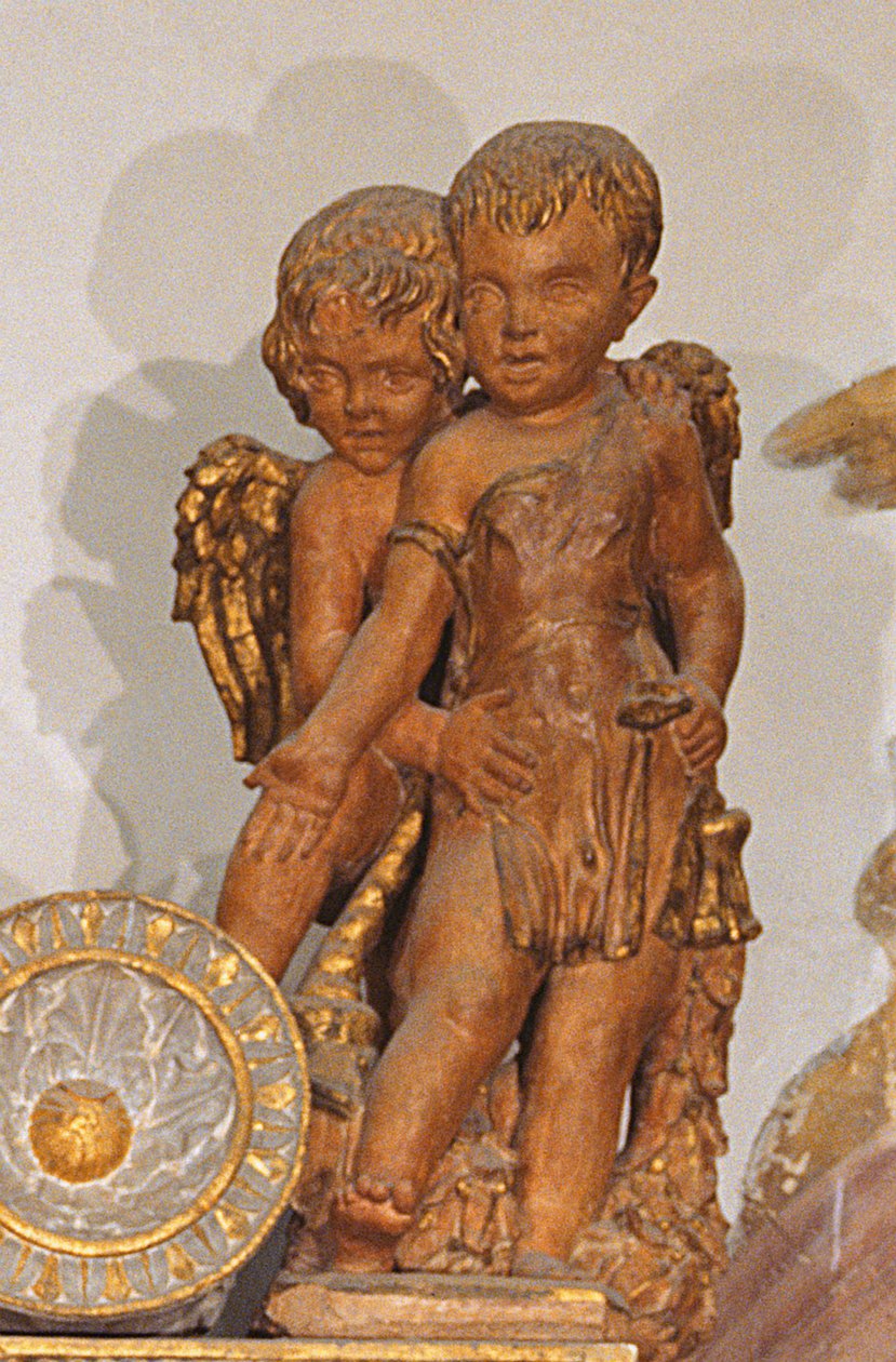 Cavalcanti Annunciation forgylt kalksteinsdetalj av 64350 av Donatello