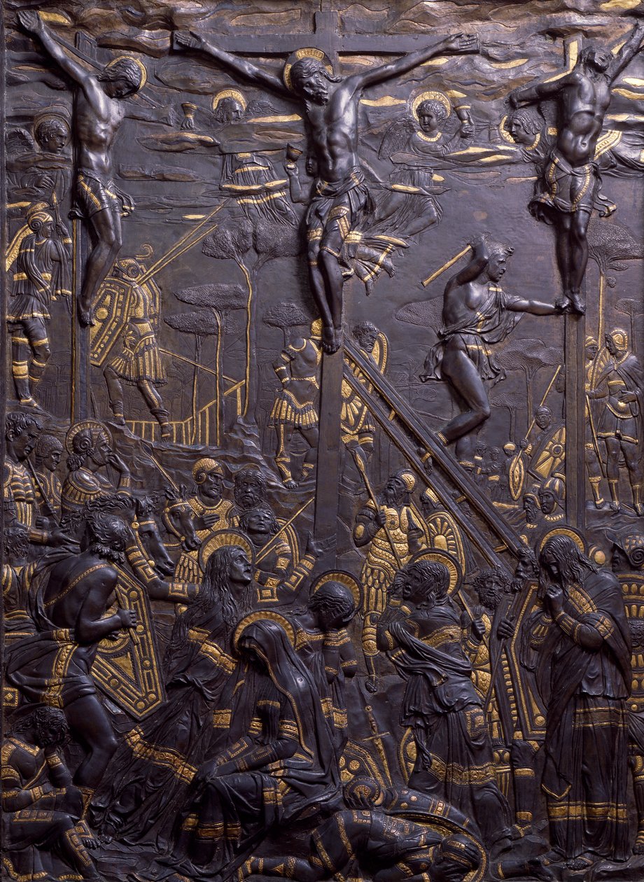 Crucifixion of Christ, ca 1465, av Donatello (ca 1386-1466), damascenert bronserelieff, 93x70 cm. Italia av Donatello